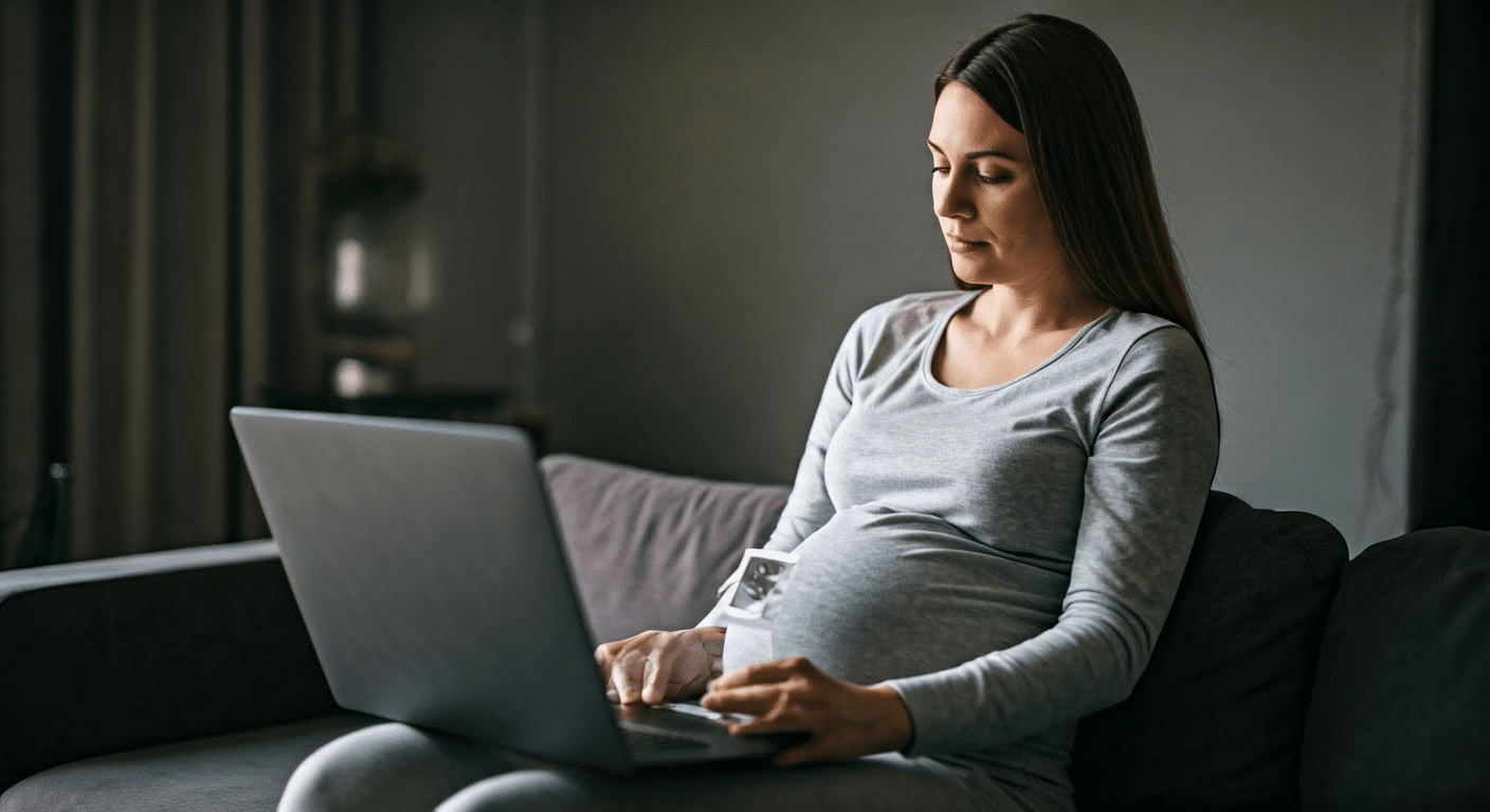 1 To 9 Months Of Pregnancy Pictures - Pregnant woman looking at ultrasound pictures during third trimester