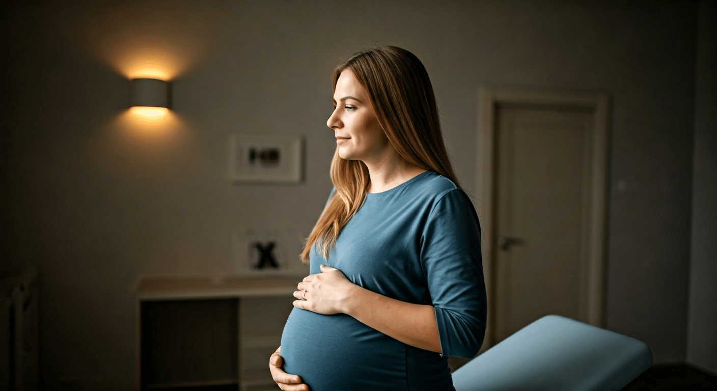 A couple practicing birthing affirmations together in a cozy living room