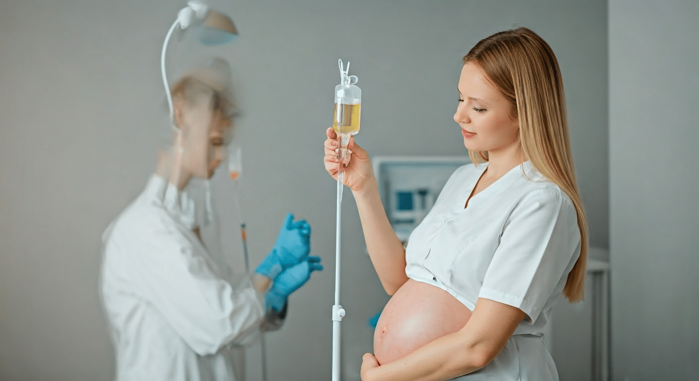 Detailed view of Liquid IV packet held by pregnant woman