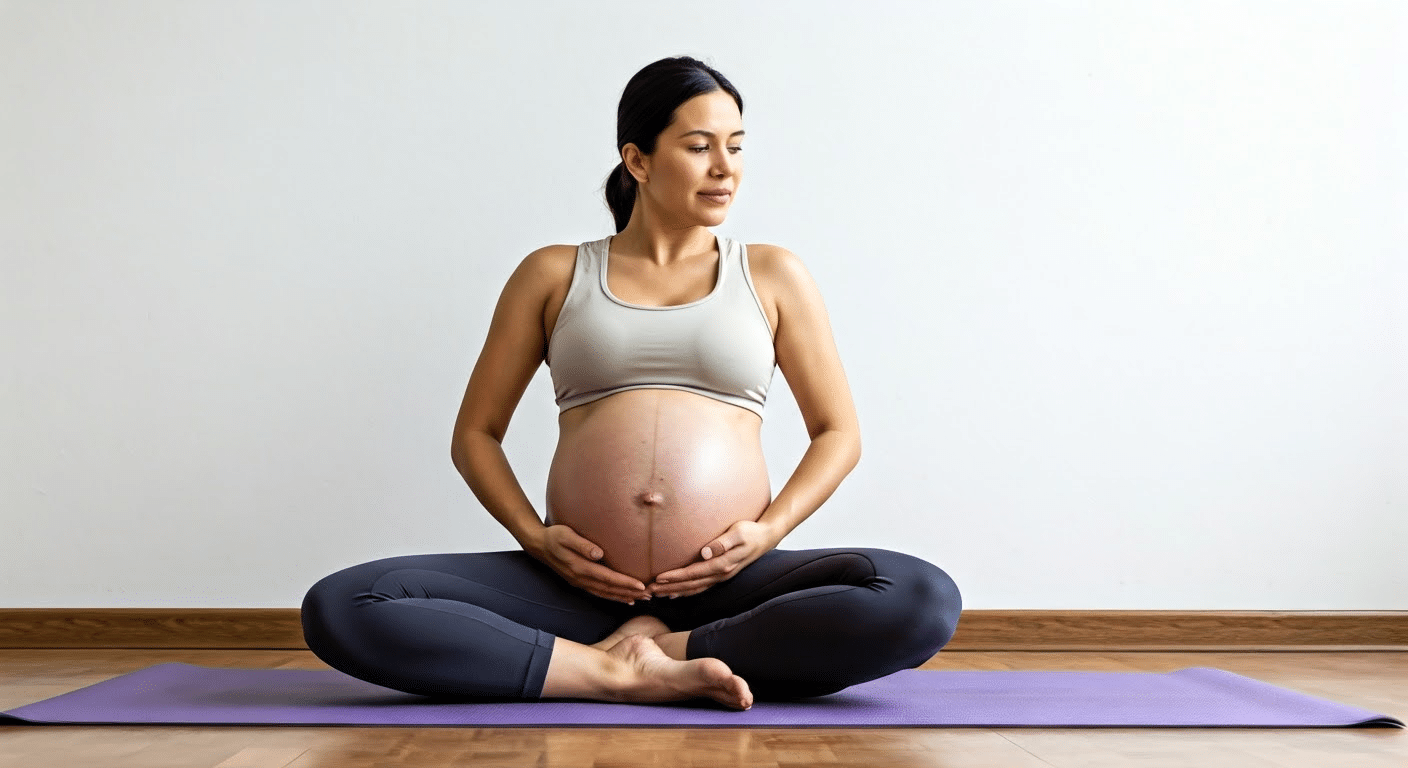 Exercises To Prepare For Labor - Pregnant woman performing yoga to strengthen pelvic floor in preparation for labor