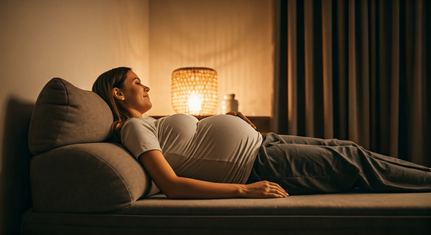 Sleeping Positions To Induce Labor - Pregnant woman in side-lying position to induce labor naturally