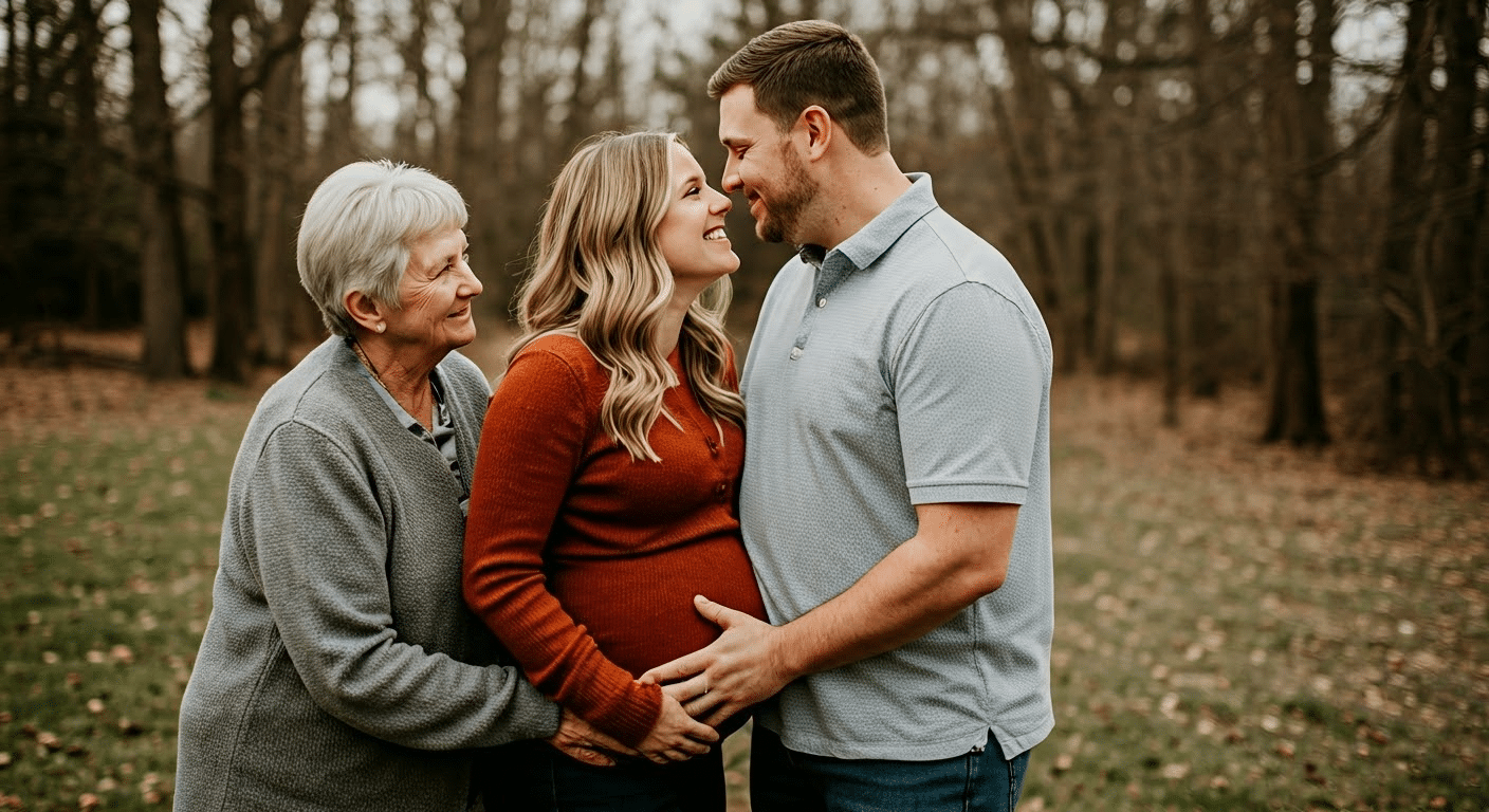 When To Announce Pregnancy - Expectant couple joyfully announcing pregnancy to grandparents in a cozy living room